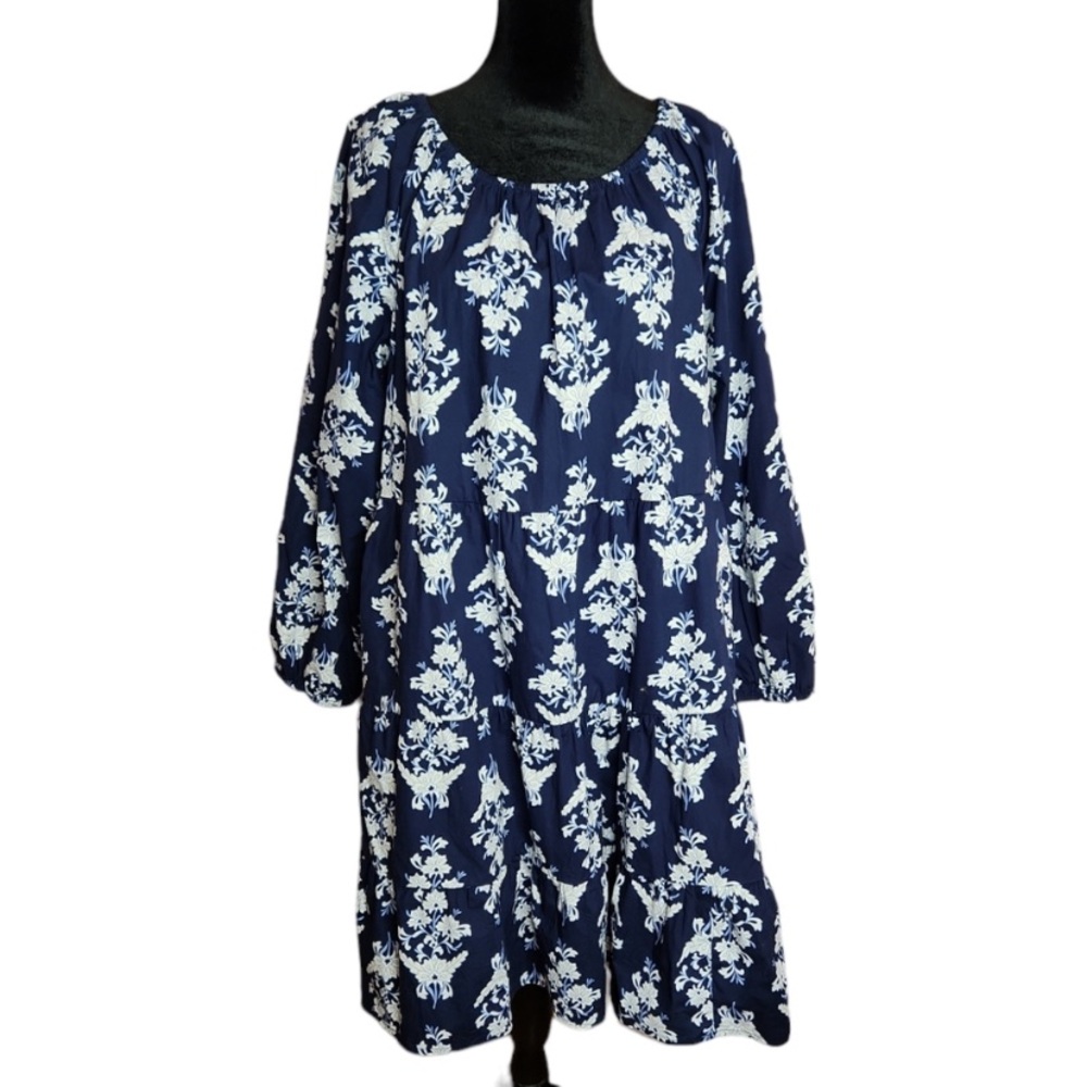 J CREW Floral Cotton Poplin Raglan Sleeve Tiered Mini Pocket Dress, size M